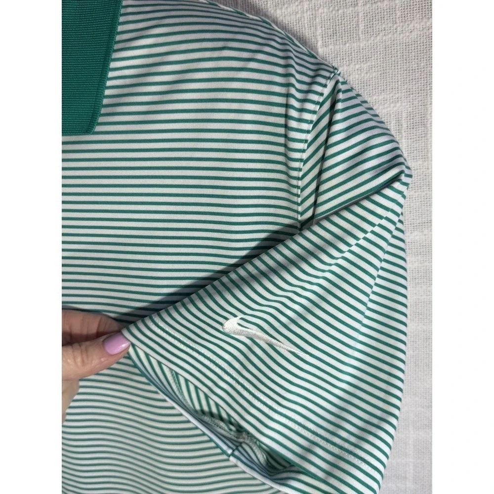 Nike Golf Dri-Fit Polo Shirt Men's M Green White Stripe Performance Short Sleeve